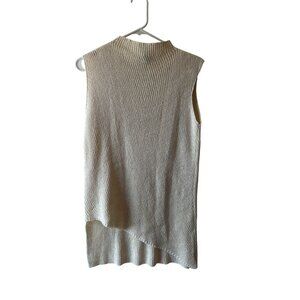 WORTH LARGE ASYMMETRICAL SLEEVELESS KNIT IVORY TOP COTTON BLEND